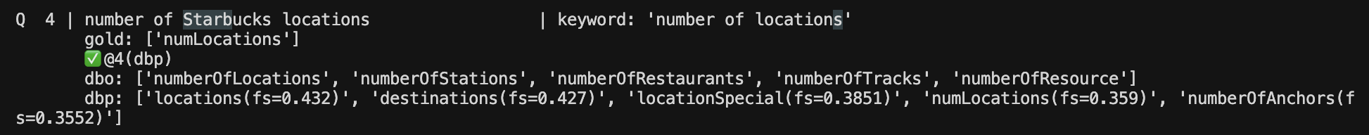 Ontology Explorer output showing separate dbo and dbp sections for a concept like "number of locations"